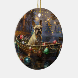 Adorno De Cerámica Viaje Festivo de Navidad del Bulldog Francés