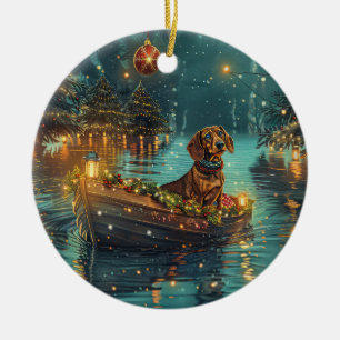 Adorno De Cerámica Viaje Festivo de Navidad del Dachshund