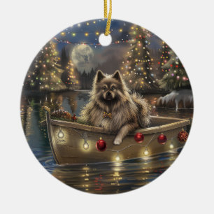 Adorno De Cerámica Viaje Festivo de Navidad Keeshond