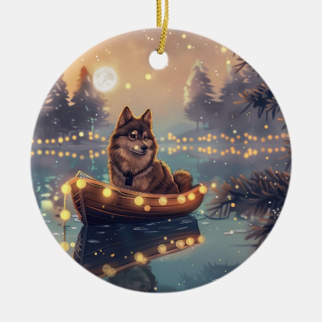 Adorno De Cerámica Viaje festivo de Navidades de Lapphund finlandeses (Frente)