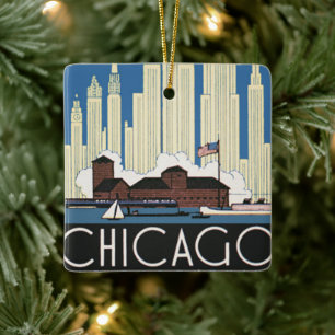 Adorno De Cerámica Viajes de Vintage Chicago Tiene Todo El Skyline De