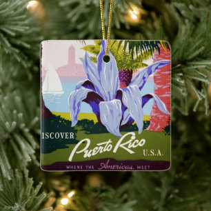 Adorno De Cerámica Viajes de Vintage Poster Arte, Descubre Puerto Ric