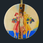 Adorno De Cerámica Viajes franceses de Cannes de época<br><div class="desc">Anuncios especiales de viajes europeos de vintage - Playa,  pueblo,  gente,  palmeras,  mar azul y ilustracion del cielo</div>