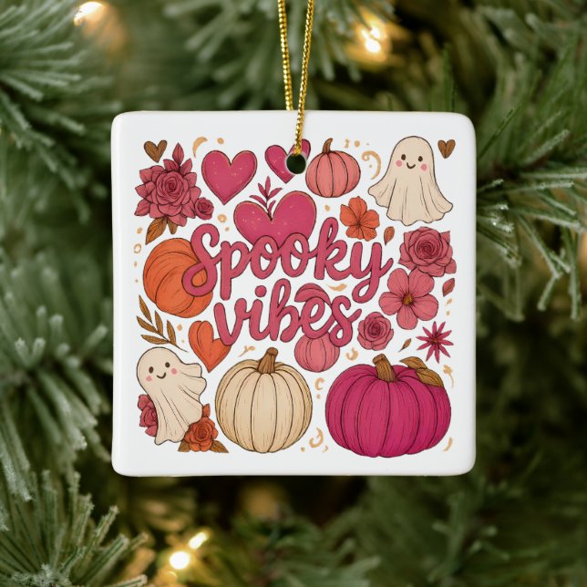 Adorno De Cerámica Vibes fantasmales - Halloween (Árbol)