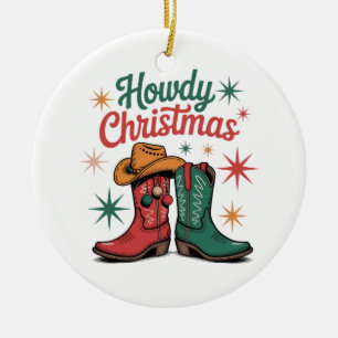 Adorno De Cerámica Vibra de Navidad Vaquero Botas Occidentales Fiesta