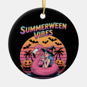 Adorno De Cerámica Vibraciones de Summerween Bruja Flamingo