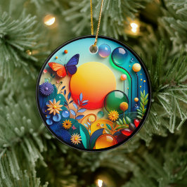 Adorno De Cerámica Vibrant Butterfly Fantasy Garden