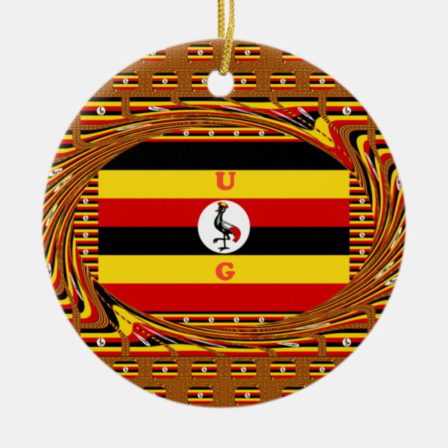 Adorno De Cerámica Vibrante arte inspirado en la bandera de Uganda (Frente)