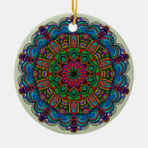Adorno De Cerámica Vibrante Mandala Patrón floral y geométrico