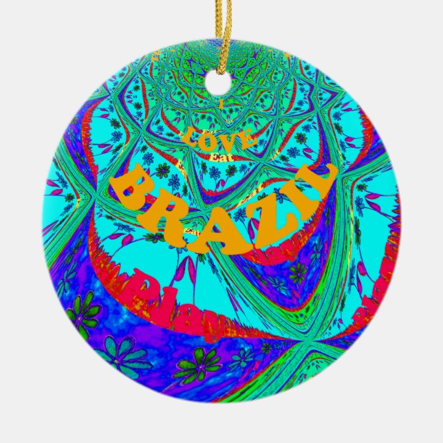 Adorno De Cerámica Vibrante patrón floral: tributo brasileño come amo (Frente)