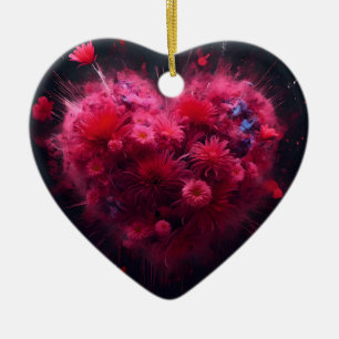 Adorno De Cerámica Vibrante ráfaga de corazón rosado
