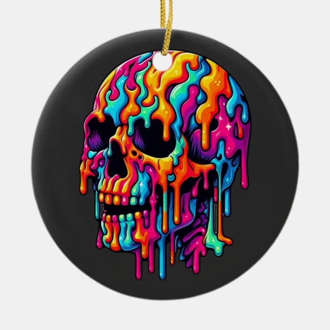 Adorno De Cerámica Vibrante Skull Psicodélico (Frente)