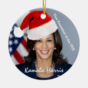 Adorno De Cerámica Vicepresidente Kamala Harris en Santa Hat