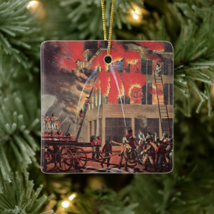 Adorno De Cerámica Vida de un bombero, antiguos bomberos combatiendo 