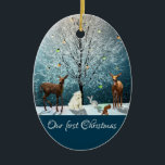 Adorno De Cerámica Vida silvestre de Wonderland navidades Winter<br><div class="desc">Navidades Invierno Vida Silvestre Maravilla; Cerveza, Oso Polar, Conejo y una ardilla Trae mucha más alegría de vacaciones a tu árbol con un adorno de cerámica personalizado. Añade tus fotos, imágenes y citas favoritas en ambas caras. Incluye un hilo dorado para poder colgar este recuerdo tan especial en cuanto lo...</div>