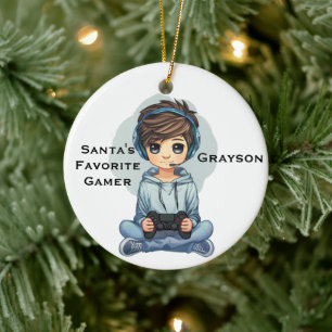 Adorno De Cerámica Videojugador favorito de Santa personalizado