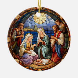 Adorno De Cerámica Vidriera de la Natividad de Navidad
