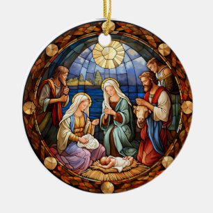 Adorno De Cerámica Vidriera de la Natividad de Navidad