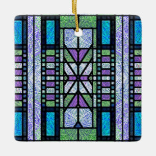 Adorno De Cerámica Vidrio con manchas Art Deco en azul y púrpura