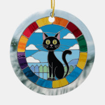 Vidrio de colores, gato negro Vidrio de colores co