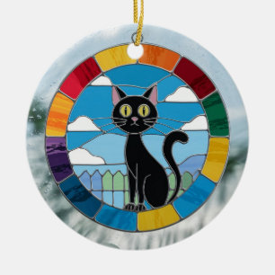 Adorno De Cerámica Vidrio de colores, gato negro Vidrio de colores co