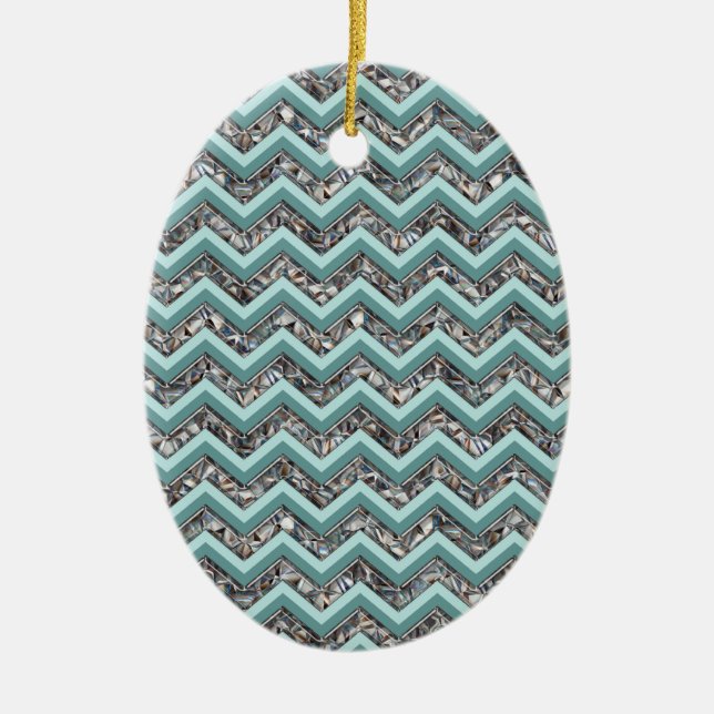 Adorno De Cerámica Vidrio de corte oscuro y zigzag Verde azulado (Frente)