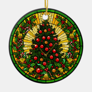 Adorno De Cerámica Vidrio de Iglesia Acebo y Campanas Árbol