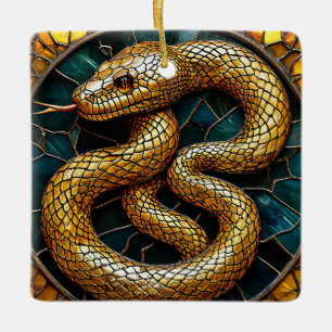 Adorno De Cerámica Vidrio emplomado de serpiente dorada