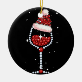 Adorno De Cerámica Vidrio Gafas Santa Hat Navidades Wine Lover Regalo