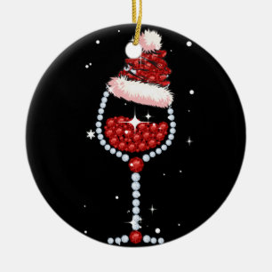 Adorno De Cerámica Vidrio Gafas Santa Hat Navidades Wine Lover Regalo