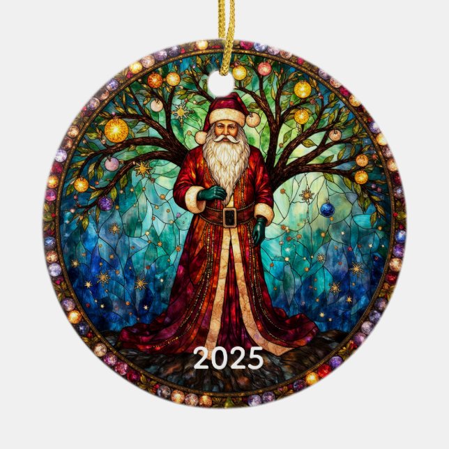 Adorno De Cerámica Vidrio manchado Santa Claus Árbol de la vida navid (Frente)