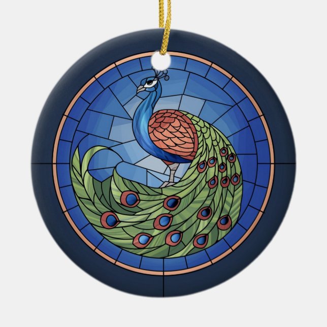 Adorno De Cerámica Vidrio manchado, vidrio manchado de pavo real (Frente)