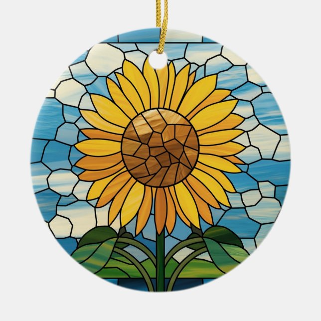 Adorno De Cerámica Vidrio manchado, vidrio manchado de SunFlower (Frente)