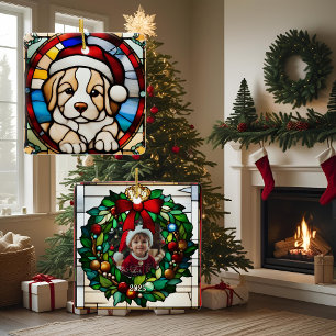 Adorno De Cerámica Vidrio Pintado Falso de Cachorro de Navidad