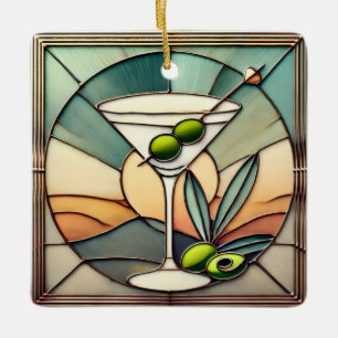 Adorno De Cerámica Vidrio teñido de mediados de siglo 2 Martini de ac