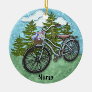Adorno De Cerámica Vieja Bicicleta Azul