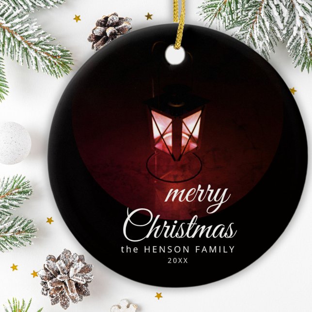 Adorno De Cerámica Vieja Lantern Light Merry Christmas Script (Subido por el creador)