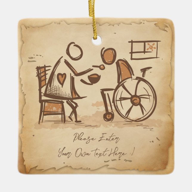 Adorno De Cerámica Viejo cuidador de moda, asistente de Enfermería (Anverso)