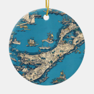 Adorno De Cerámica Viejo mapa de las Bermudas