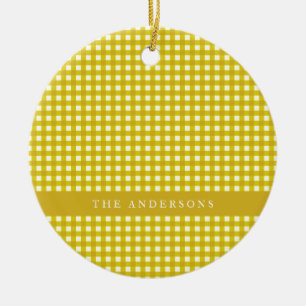 Adorno De Cerámica Viejo Mustard Yellow Gingham Plaid Personalizado