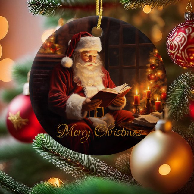 Adorno De Cerámica Viejo Santa leyendo un libro (Subido por el creador)