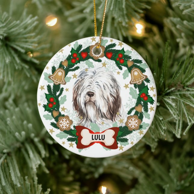 Adorno De Cerámica Viejos Navidades de perro de oveja inglesa Cookie  (Árbol)