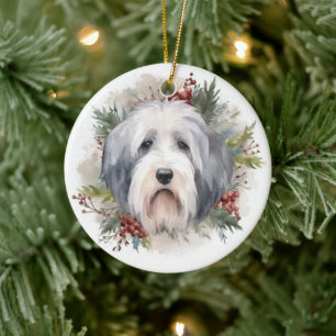 Adorno De Cerámica Viejos Navidades de Sheepdog ingleses escriben pre