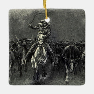 Adorno De Cerámica Viejos Vaqueros, Una Estampida de Frederic Remingt