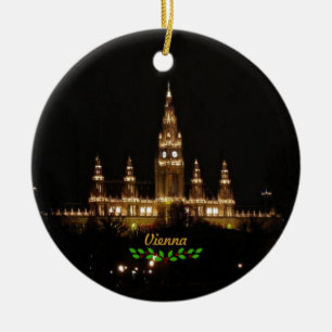 Adorno De Cerámica Viena de noche con Navidades holly