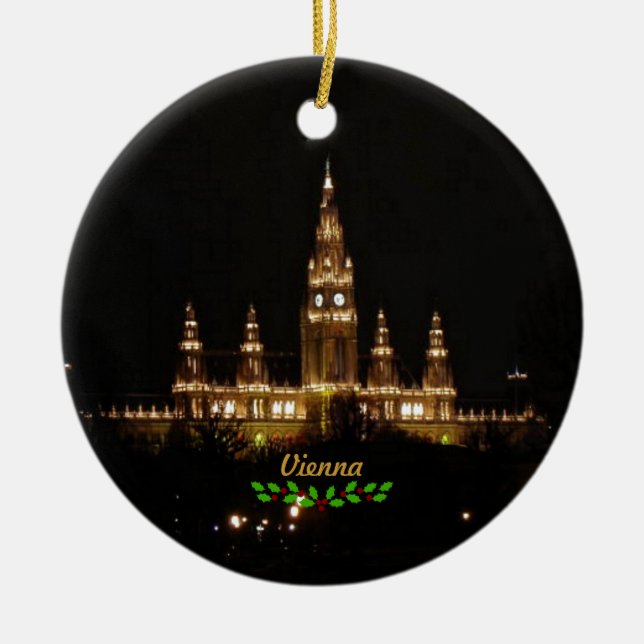 Adorno De Cerámica Viena de noche con Navidades holly (Frente)