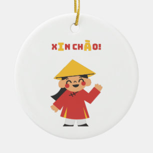 Adorno De Cerámica "Vietnamita ‘Xin Chào!’ Keychain - Regalo cultural