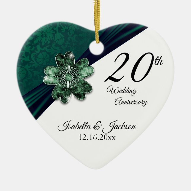 Adorno De Cerámica vigésimo Aniversario de boda esmeralda verde (Frente)