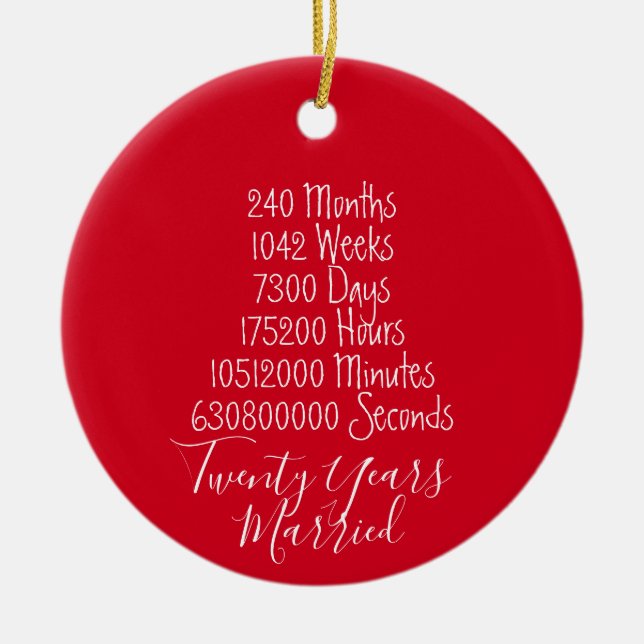 Adorno De Cerámica Vigésimo Aniversario Rojo 20 boda (Frente)