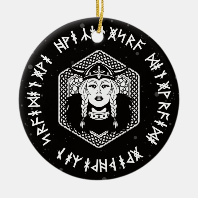 Adorno De Cerámica Viking Shield Maiden Celtic Warrior (Frente)